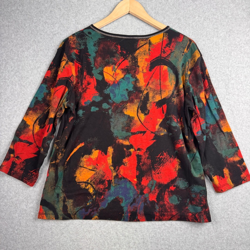 Jess & Jane Top Womens XL Black Red Abstract Art to Wear 3/4 Sleeve Artsy USA - Picture 2 of 8